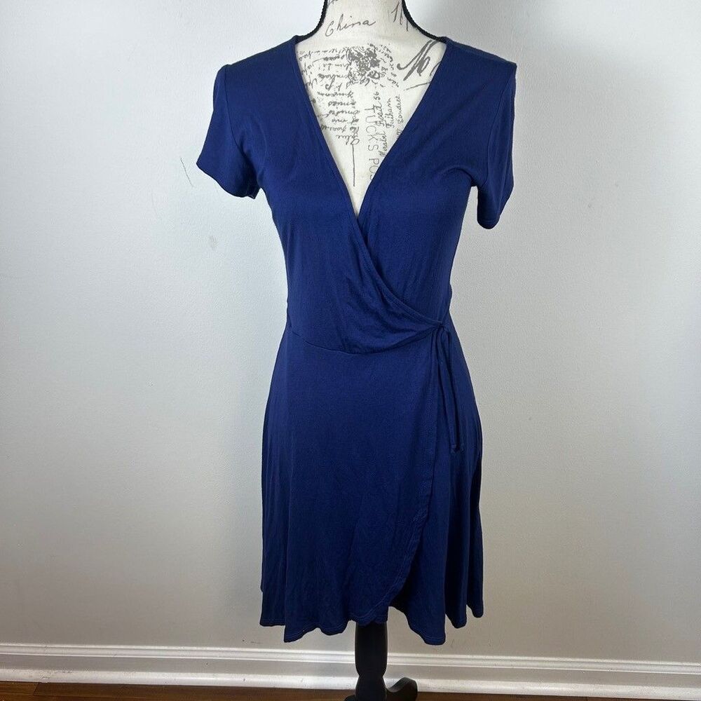 Rolla Coster Wrap Dress Womens Medium Blue Short Sleeve V-Neck Knit Stretch